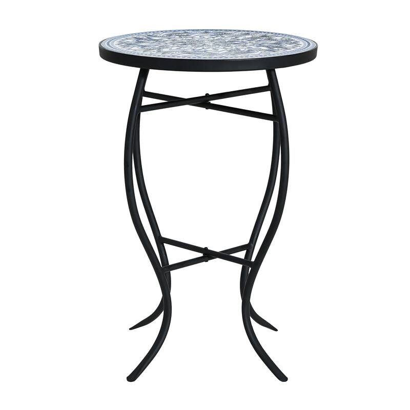 Han Outdoor Round Ceramic Tile Side Table with Iron Frame by Christopher Knight Home
