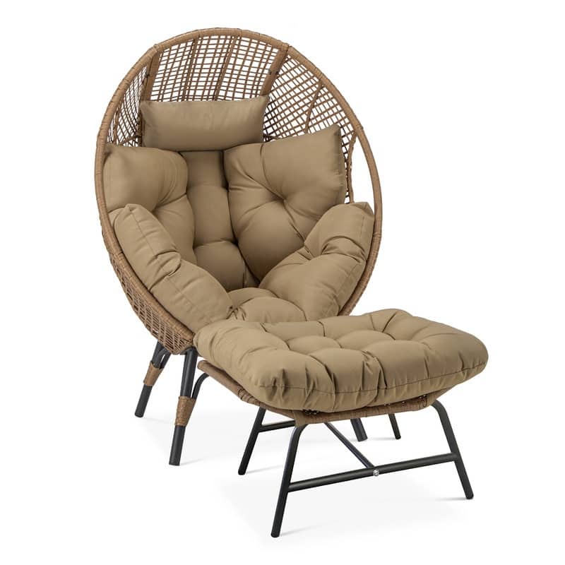 FINCATI Oversized Wicker Egg Chair with Ottoman Indoor Outdoor Accent Chair