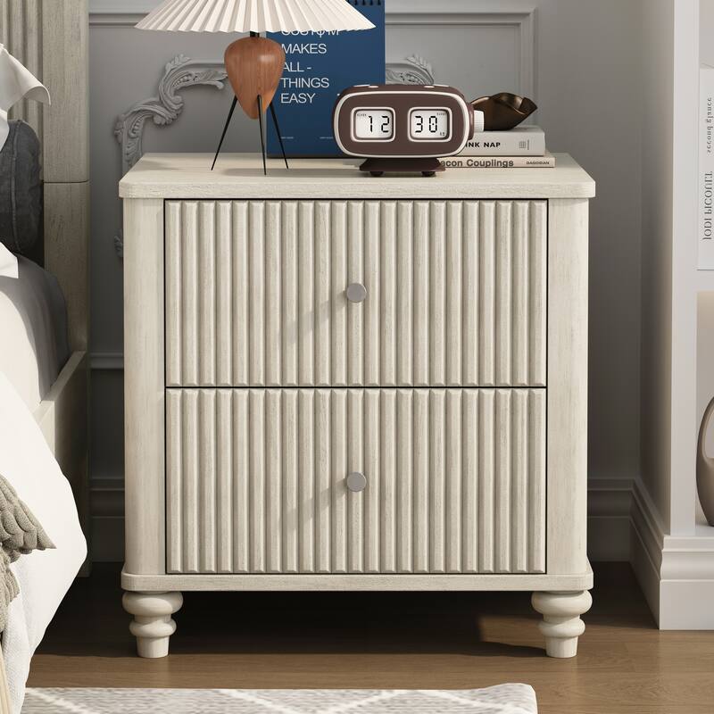 Charming Mid Century Modern Nightstand with Multiple Drawers and Versatile Use - Beige
