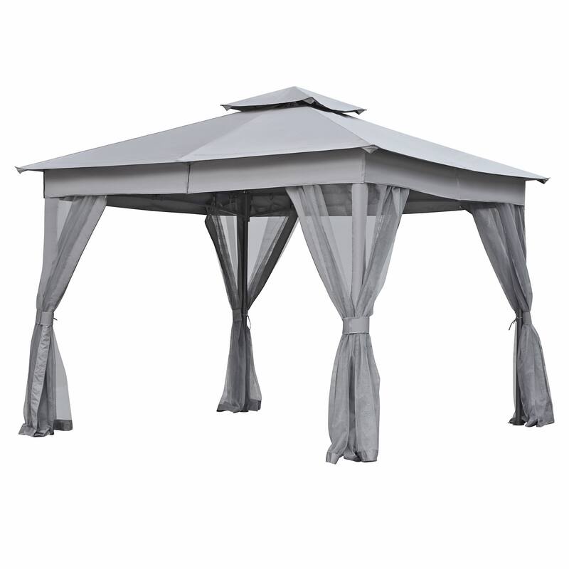 10x10 Outdoor Gazebo Tent with Double Roofs, Patio Gazebo with Mosquito Netting, Patio Canopy for Backyard, Garden, Lawn