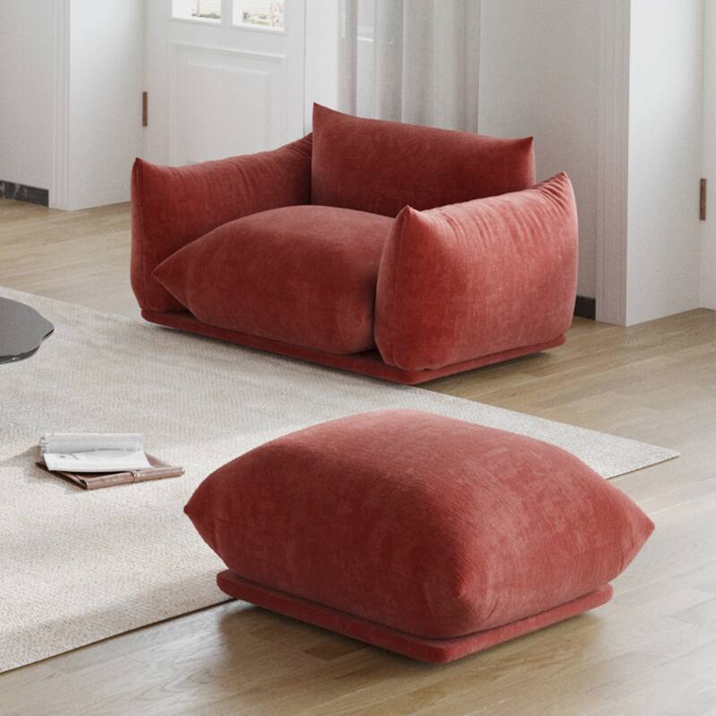 Single Sofa Accent Chair Armchair Chenille Fabric Sofa with Ottoman Set