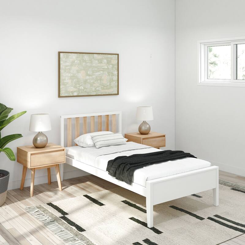 Plank and Beam Scandinavian Twin Size Bed with Slatted Headboard