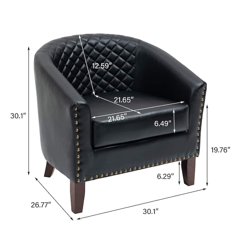 Modern Leather Nailheads Trim Barrel Accent Chairs with Wood Legs