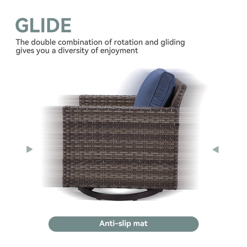 Gymojoy Wicker Swivel Glider Chair with 4 inch Olefin Cushions