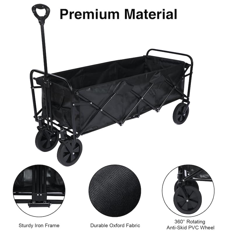 Folding Garden Cart with Adjustable Handle - N/A - Black
