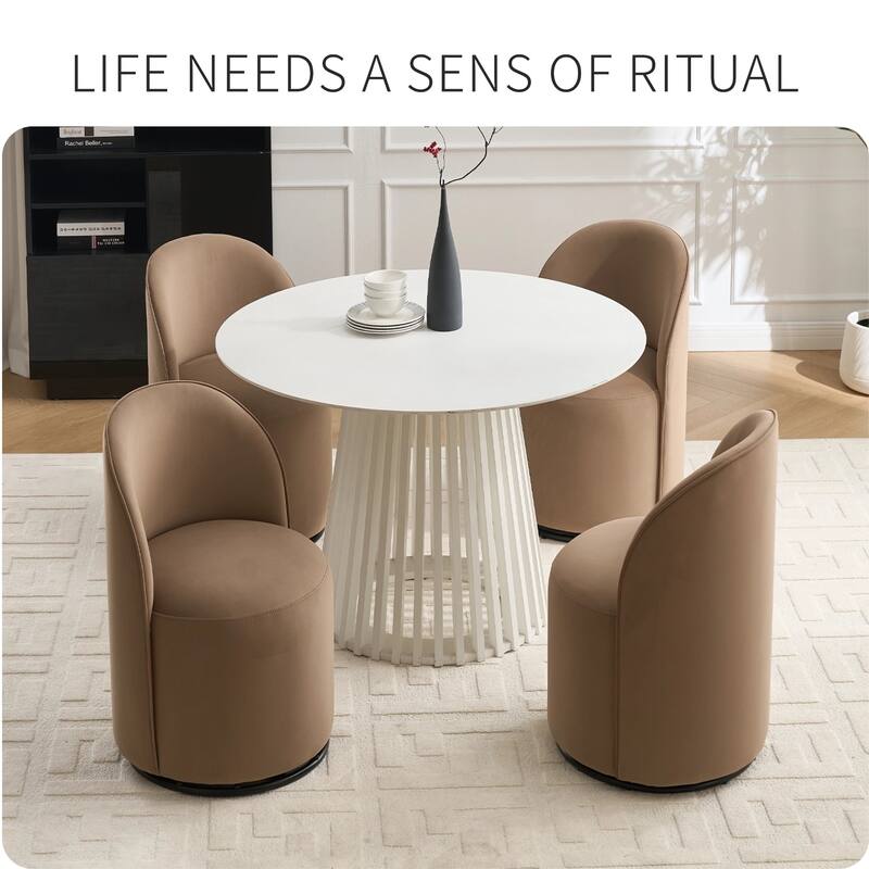 Set Of 1 Upholstered Kitchen & Dining Room Barrel Chair,Modern Round Velvet Dining Chair,360 Degree Swivel Comfy Armless Chair