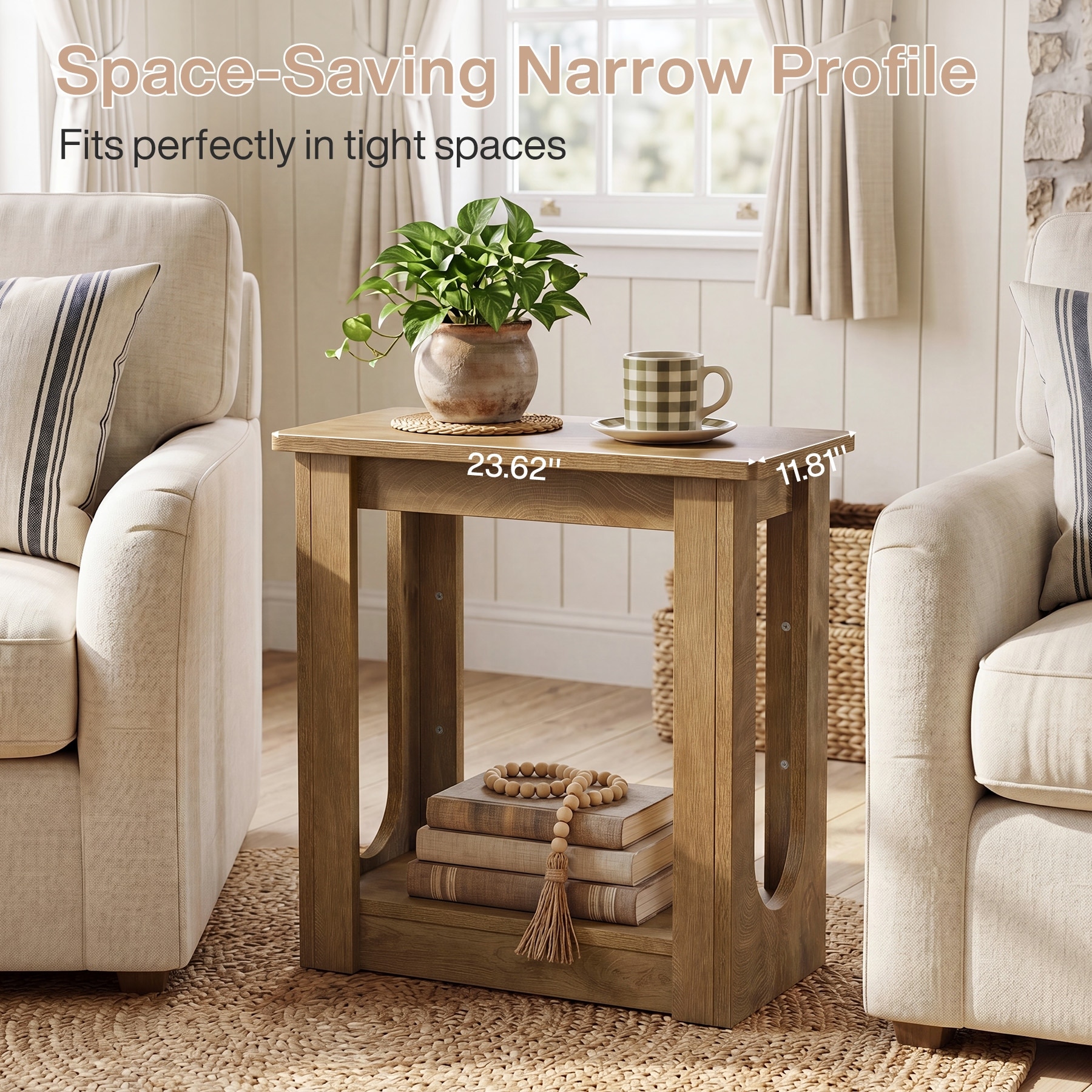 Rustic End Table, Industrial Wooden Side Table, 2-tier Accent Table with Storage for Living Room Bedroom