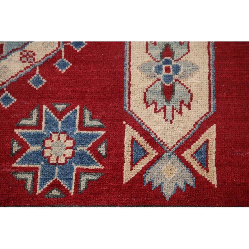 Hand Knotted Oriental 100% Wool Carpet Traditional Geometric Navy Blue & Blues Kazak Area Rug - 9' 6'' X 6' 8''
