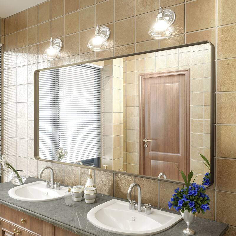 Modern Metal Frame Wall Mounted Bathroom Vanity Mirror - 60x30 - Bronze