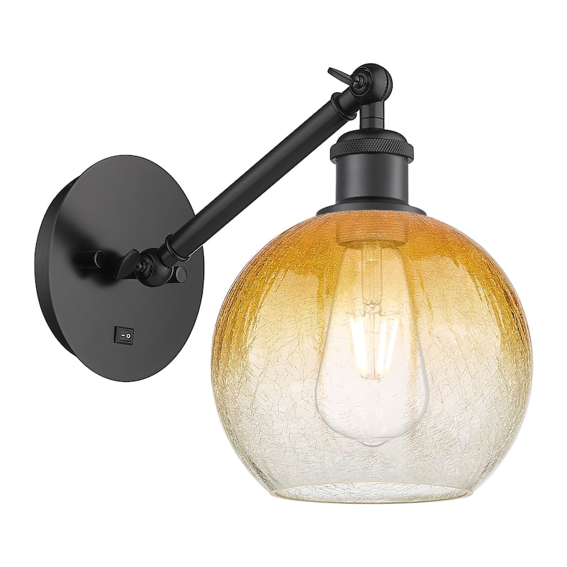 Innovations Lighting 317-1W-11-8 Brookhaven Globe Sconce Brookhaven - Matte Black / Amber