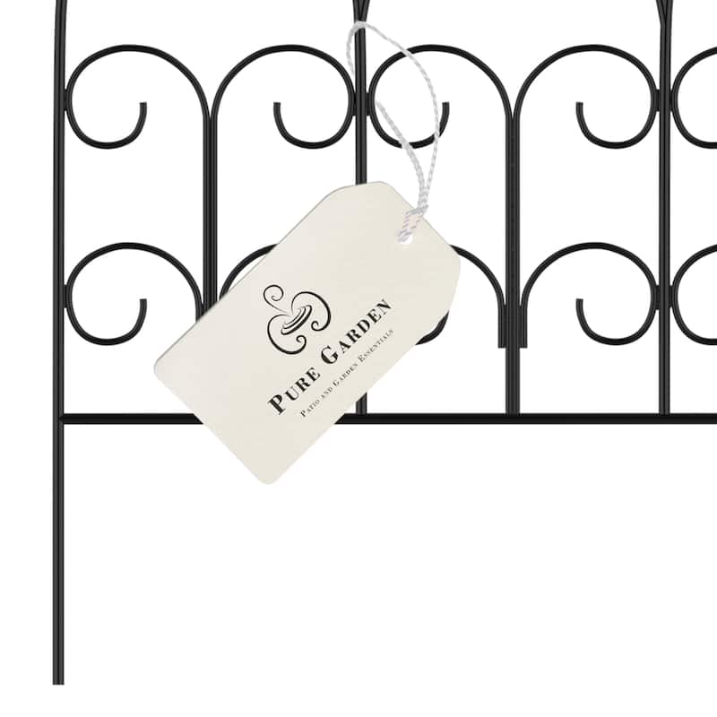 Metal Garden Fencing - Set of 5 Interlocking Panels for Flower Beds and Landscaping by Pure Garden (Black)