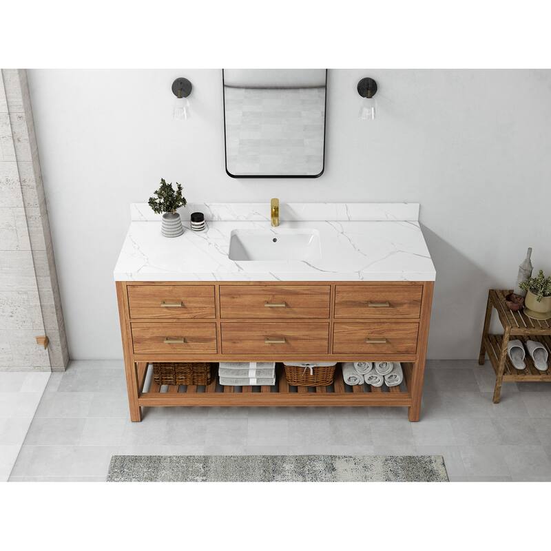 Willow Collections 60 in. W x 22 in. D Parker Solid Teak Single Sink Bathroom Vanity with Countertop