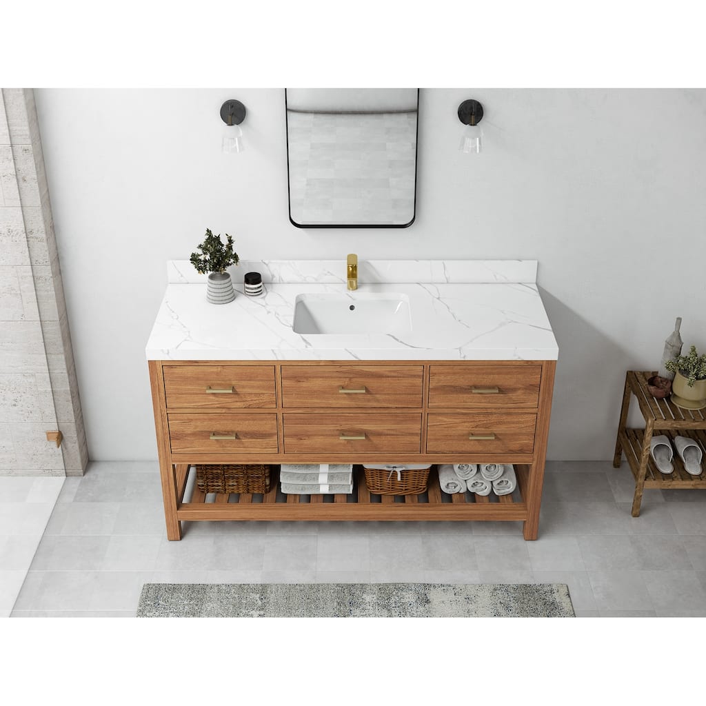 Willow Collections 60 in. W x 22 in. D Parker Solid Teak Single Sink Bathroom Vanity with Countertop