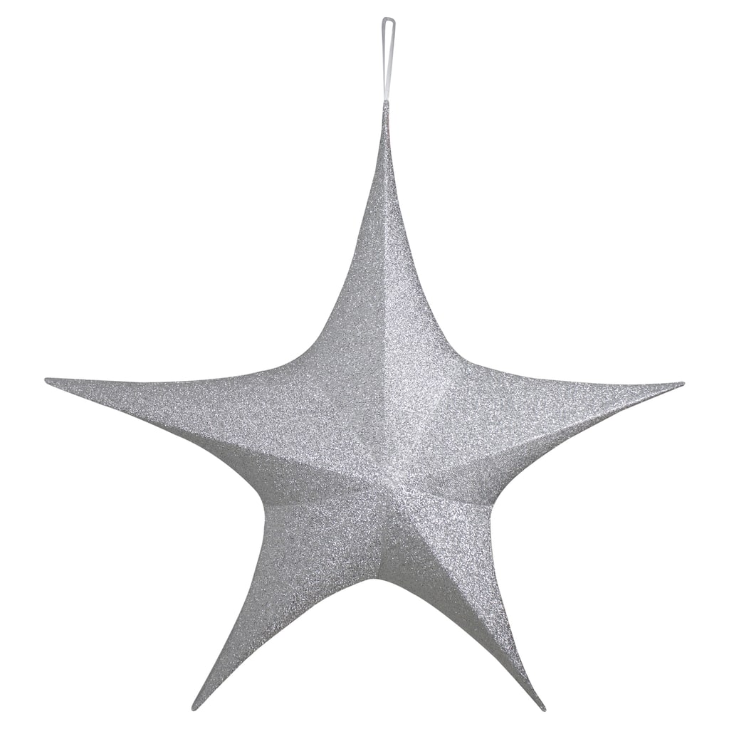 Silver Tinsel Foldable Glitter Star Outdoor Christmas Decoration - 44" - Silver
