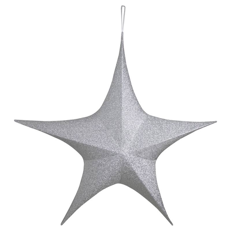 44" Tinsel Foldable Christmas Star Outdoor Decoration - Silver