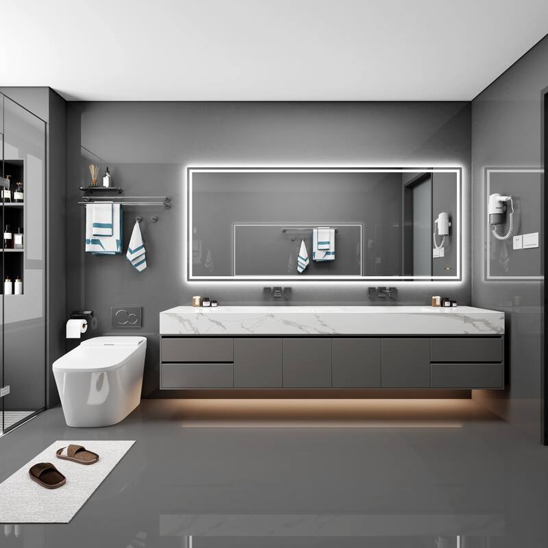 CB HOME Gesture Control Smart LED Mirror Bathroom, Lighted Wall Mounted Mirror, Dimmable, Frameless,Three Color,Front&BackLit