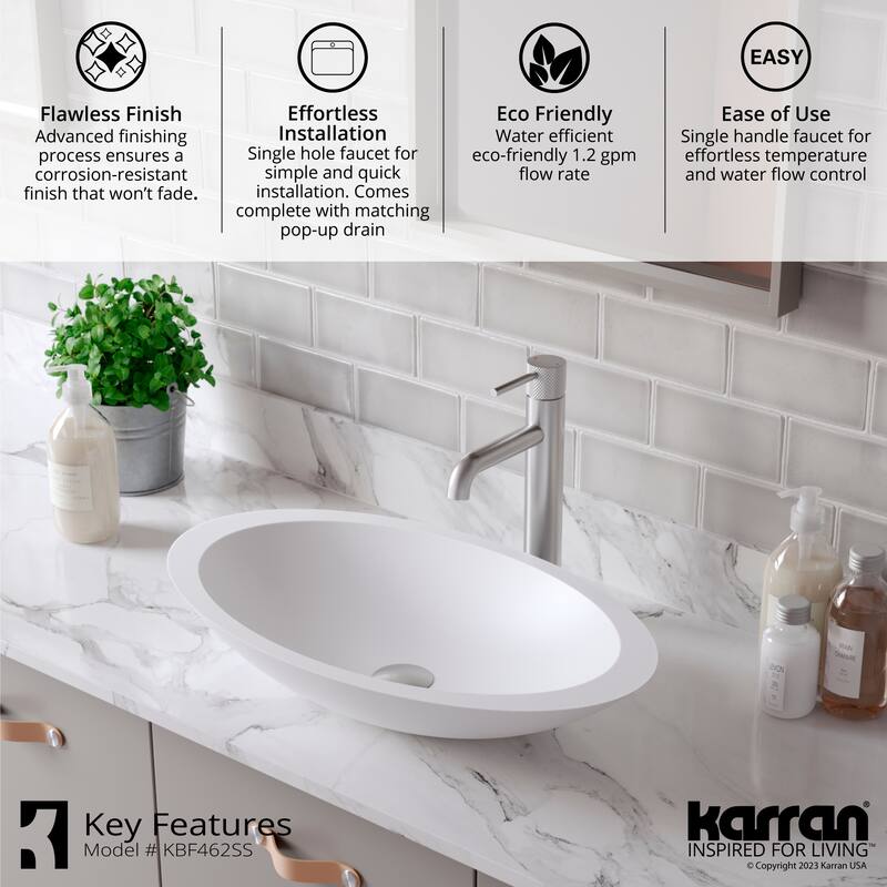 Karran Tryst KBF462 Single-Handle Single Hole Vessel Bathroom Faucet with Matching Pop-up Drain
