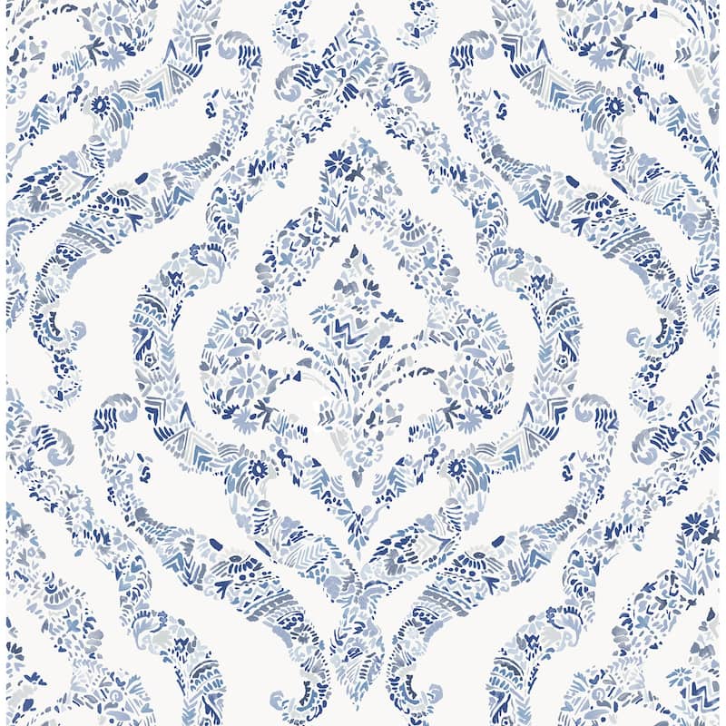 A-Street Prints Featherton Blue Floral Damask Wallpaper