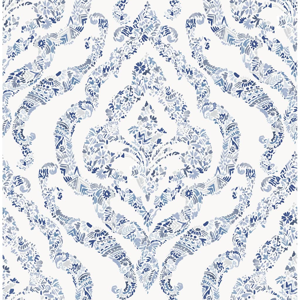 A-Street Prints Featherton Blue Floral Damask Wallpaper