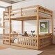 preview thumbnail 2 of 18, Stylish and Simple Full Size Wooden Bunk Bed, Solid Pine Full over Full Floor Bunk Bed Frame with Ladder and Guardrails