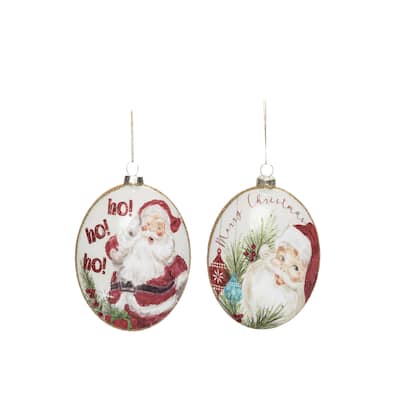 Transpac Glass Cheerful Santa Ornament Set of 2 Christmas Home Decorations