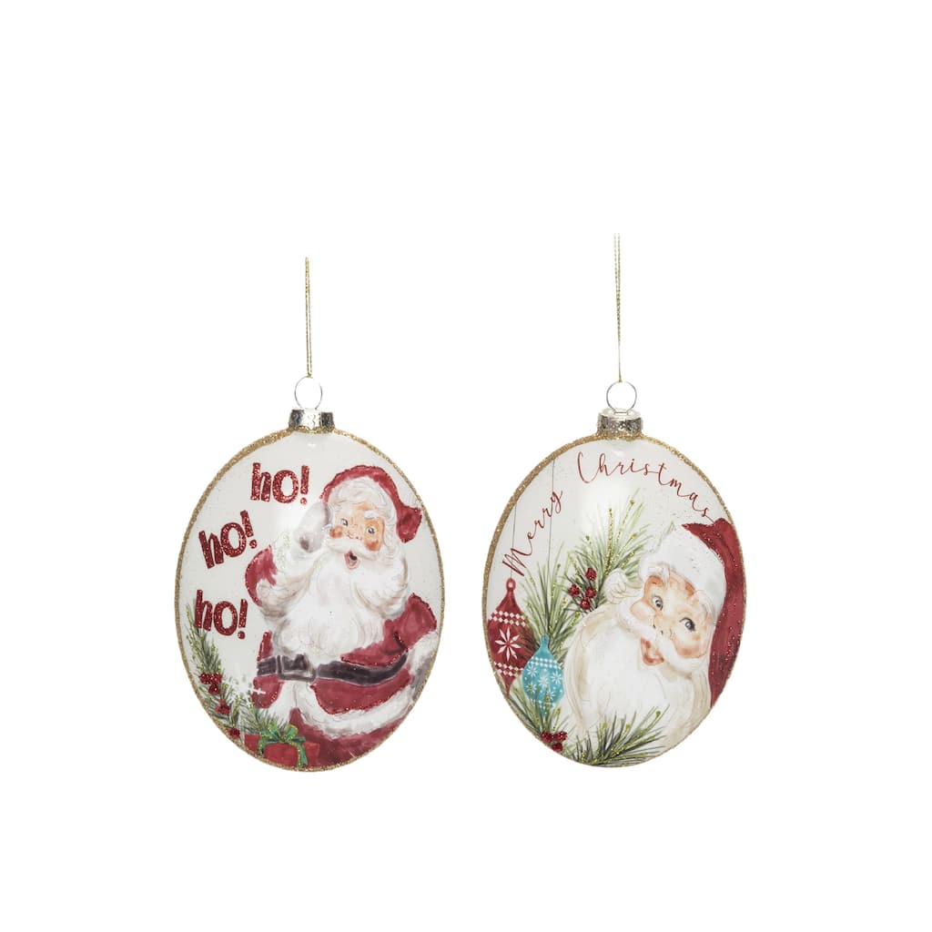 Transpac Glass Cheerful Santa Ornament Set of 2 Christmas Home Decorations