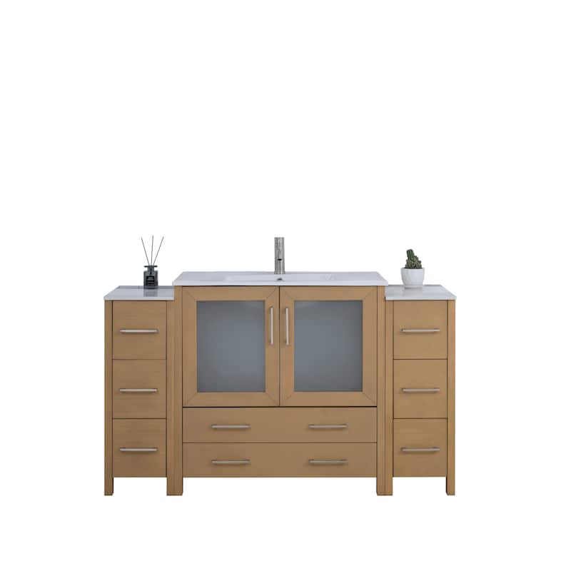 Vanity Art 60-Inch Single Sink Bathroom Vanity Set 8 Dove-Tailed Drawers 3 Cabinets 1 Shelf Soft-Closing Doors with Free Mirror