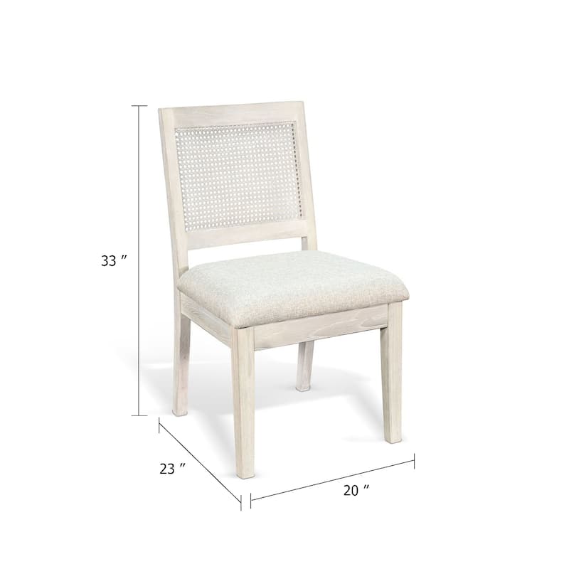 Zemi Dining Chair Set of 2, Rattan Back, Beige, Light Gray Solid Wood