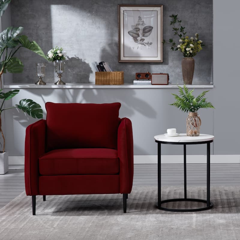 Accent Chair For Living Room, Velvet Comfy Single Sofa Chair Mid-Century Modern Armchair With 1 Pillow And Metal Legs