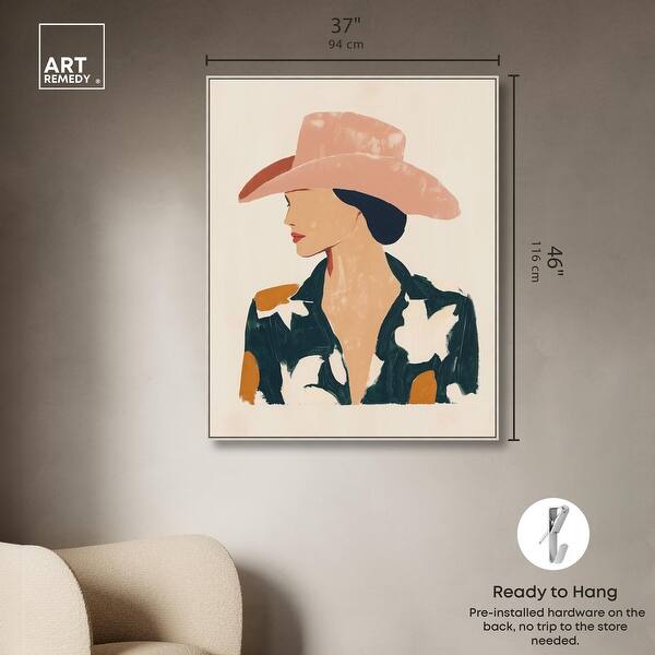 dimension image slide 7 of 20, Woman in the Pink Hat Canvas by Art Remedy