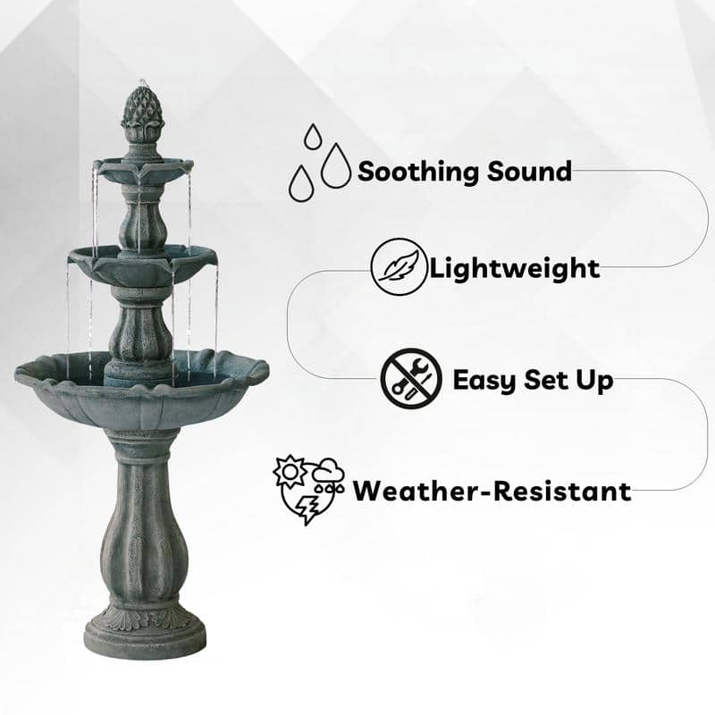 XBrand 3-Tier Water Fountain w/Pump & Pineapple Top, 51 Inch Tall, Large Outdoor Freestanding Waterfall Decor for Porch