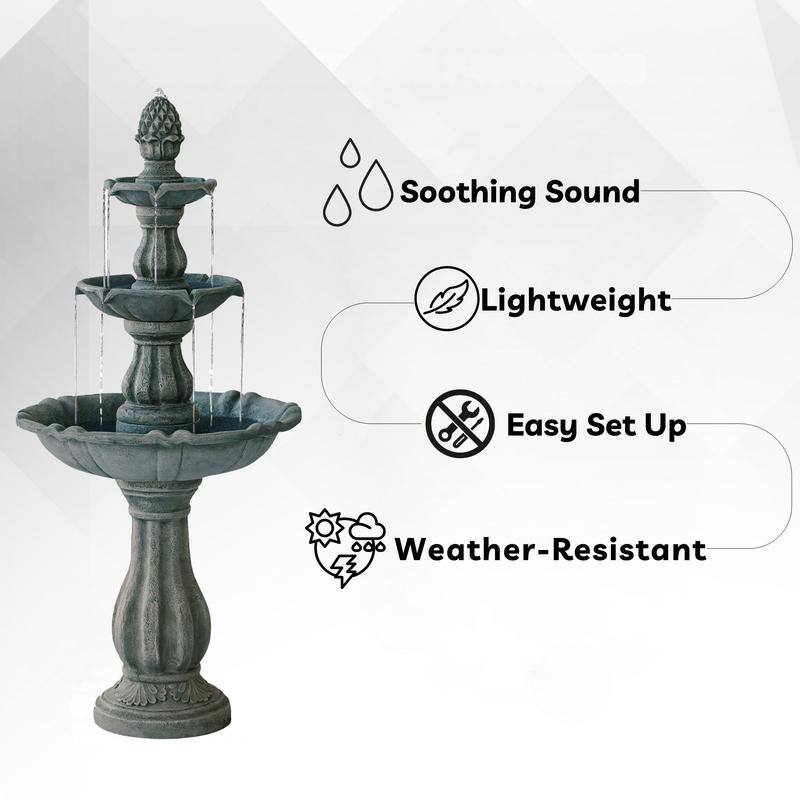 XBrand 51"H Fiber Resin Grey 3-Tier Freestanding Waterfall Fountain