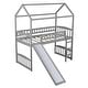 preview thumbnail 7 of 19, Twin Wood Loft Bed House Bed with Slide&Ladder&Guardrail&Roof, Large Underneath Play&Storage Area, Gray