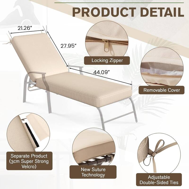 AECOJOY Chaise Lounge Cushions Outdoor Set of 2, Patio Lounge Chair Cushion for Outdoor Furniture
