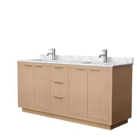 Maroni 72-Inch Light Straw Double Vanity, White Carrara Marble Top