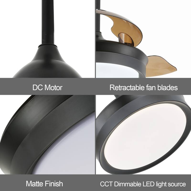 Oaks Aura Modern 36in. LED Light Memory Retractable Ceiling Fan with Light, 6-Speed,Dc Motor Technology, Remote Control