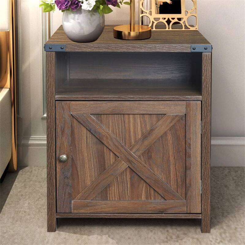 Table with Cabinet and Shelves - 18"D x 18"W x 24"H - Dark Walnut