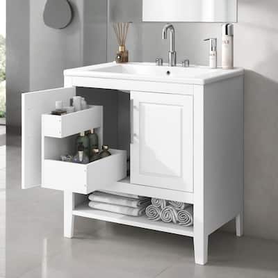 30" Bathroom Vanity with Sink, Doors & Drawers, White