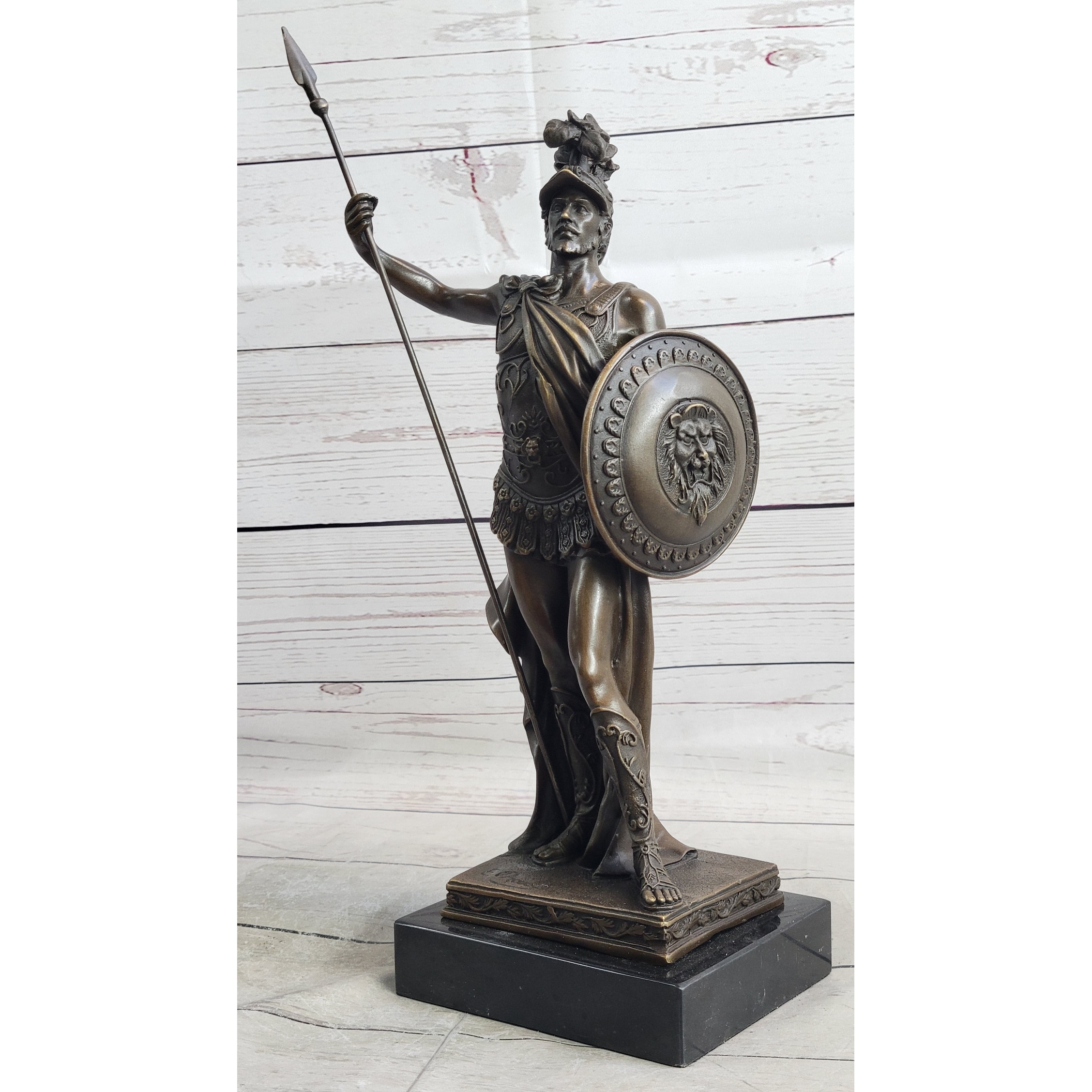 Spartan Greek King Leonidas 300 Hoplite Warrior Hero Bronze Sculpture Statue Marble Base