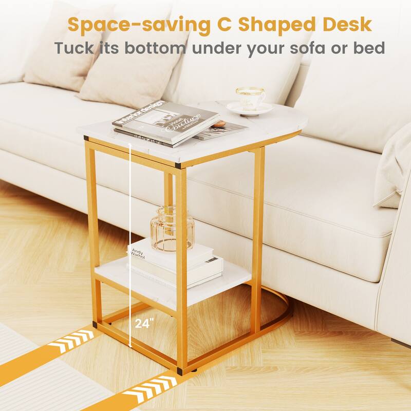 Gymax 2PCS C-Shaped Side Table Compact 2-tier Storage End Table for