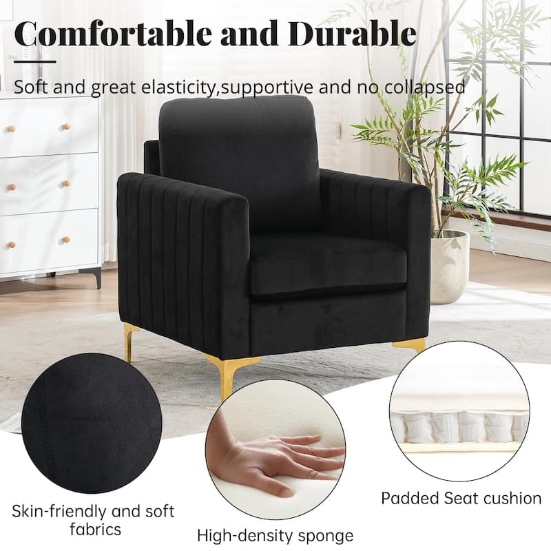 Modern Velvet Accent Chair for Living Room & Bedroom Comfy Reading Armchair with Gold Metal Legs