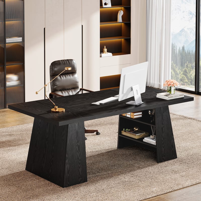 63 Inches Office Desk, Executive Desk for Home Office - Black with Shelf