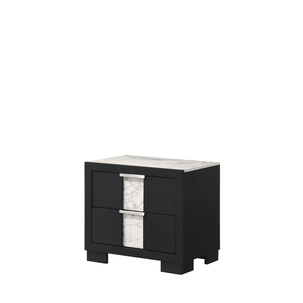 Contemporary Black Finish Nightstand with Metal Knobs