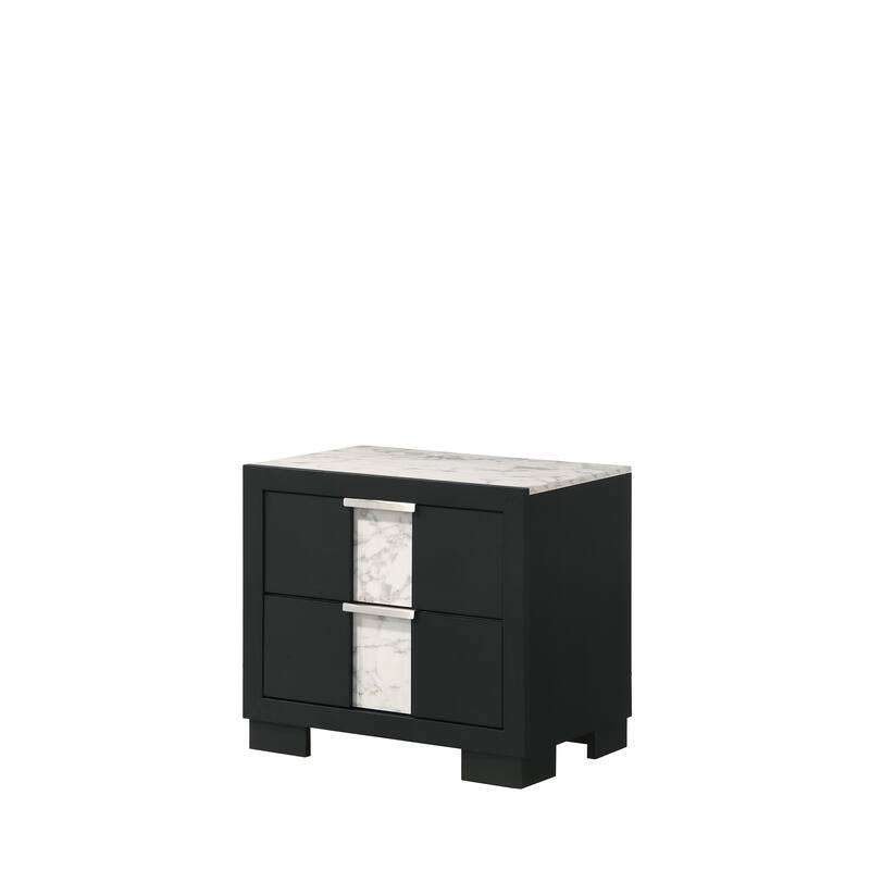 Contemporary Black Finish Nightstand with Metal Knobs - Black,White