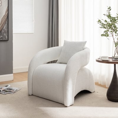 SEYNAR Open-Back Boucle Upholstered Accent Armchair with Pillow