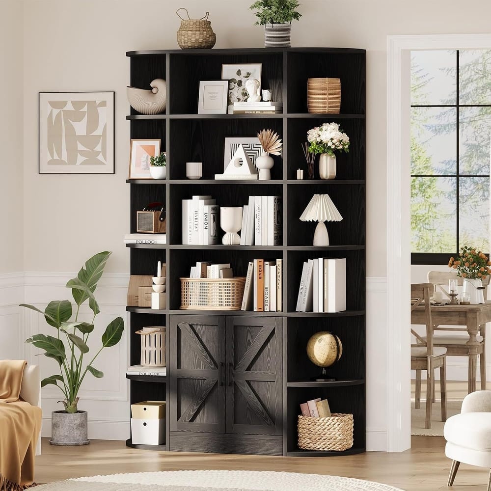 6 Tier Freestanding Bookcase with Storage Cabinet for Living Room Home Office