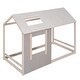 preview thumbnail 8 of 8, Twin Size House Bed Frame for Kids,Twin Floor Bed Kid Montessori Bed Frame with Roof & Window, Antique Grey+Antique White
