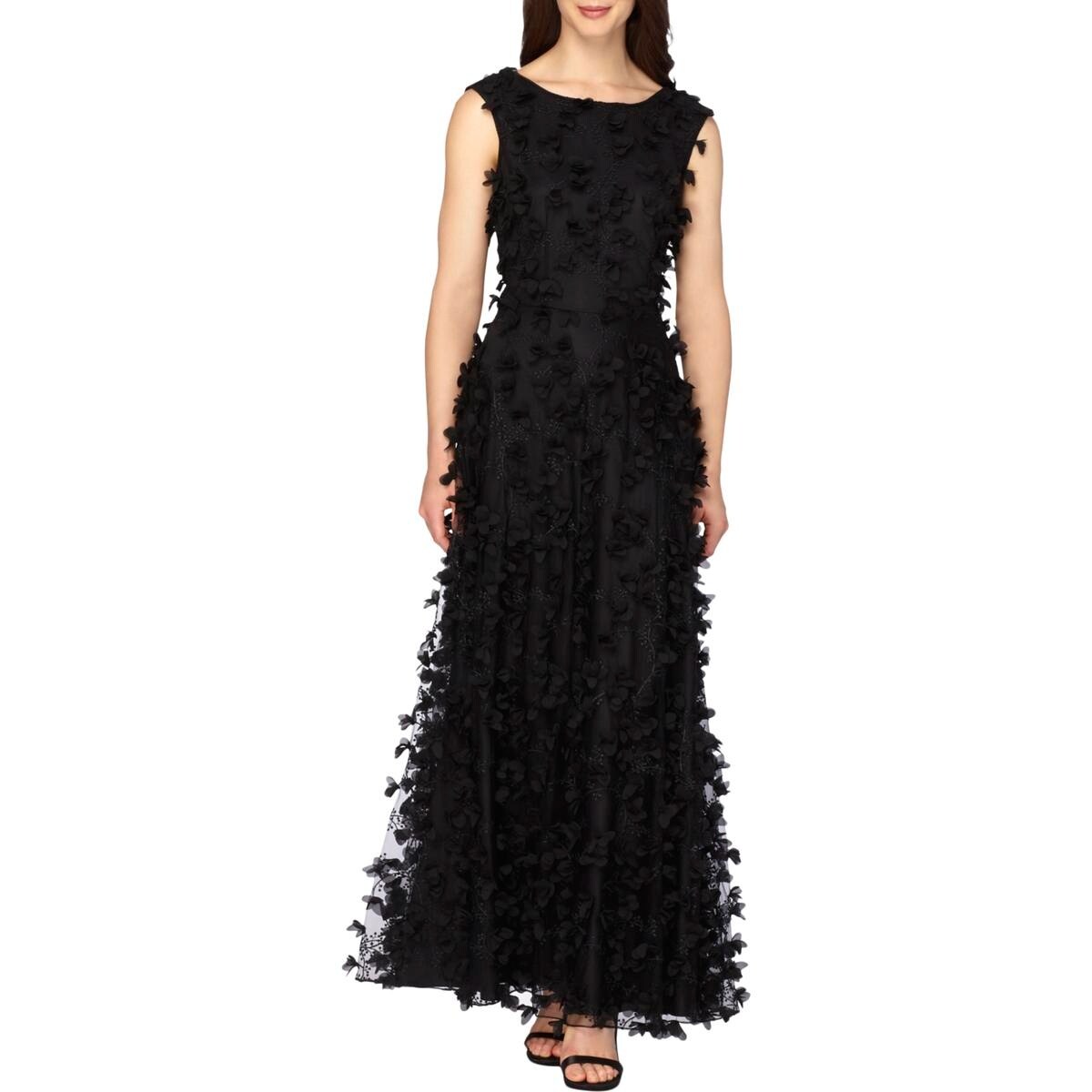 tahari asl embroidered a line gown