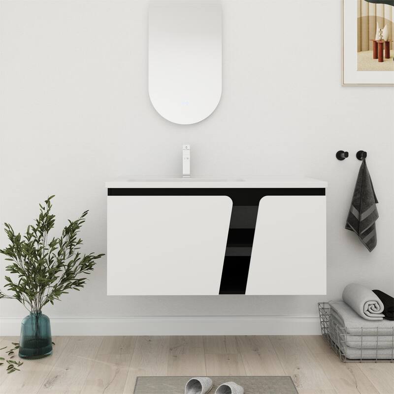 Bathroom Vanity With Sink In 32/36/40/84/76/92 Inch, Floating Bathroom Vanity With Soft Close Door - 39.6"W x 19.9"D x 20.1"H - Black