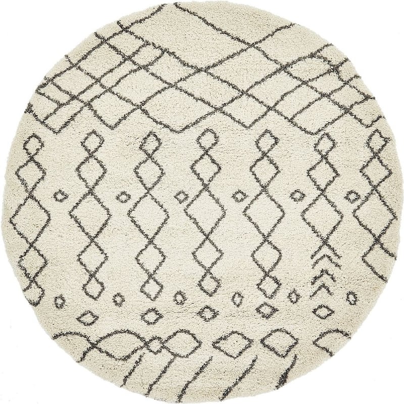 Shag Shoploni Collection Area Rug - 8' Round - Pure Ivory